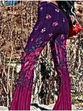 Floral Print Pink & Purple Women's Flare Stretch Pants. Size L. NWT.